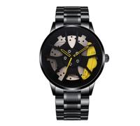 Relojes de Moda para Hombres Cool Wheel Dial Reloj Analógico de Cuarzo Trendy Steel Band Casual Watch, amarillo, Pulsera