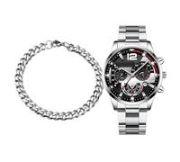 Relojes de moda para hombres, hombres relojes de acero inoxidable,Reloj de moda - Correa de reloj de pulsera calendario para reuniones comerciales formales, trabajo diario o rass, plata, Se référer au