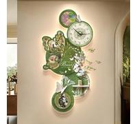 Relojes de pared decorativos 3D con mariposas; reloj de pared creativo para recibidores con jarrón de cristal; arte mural elegante con iluminación, para sala de estar, dormitorio(Green,60*120cm)
