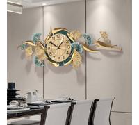 Relojes de Pared for Sala de Estar, Modernos, Elegantes, de Metal, Decorativos, con diseño de Hojas de Ginkgo, for Salas de Estar, Habitaciones Familiares, Estudios, Dorados.(Horizontal Version)