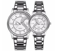 Relojes de Pulsera de Acero Inoxidable para él y para Ella, Blanco & Blanco