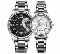 Relojes de Pulsera de Acero Inoxidable para él y para Ella, Blanco/Negro, Casual