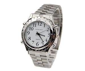 Relojes de pulsera hablando tú mismo para reloj con problemas o reloj ciego visualmente inglés para hombre, plata, One Size