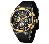 Relojes deportivos militares impermeables multifunción cronógrafo reloj luminoso correa de silicio casual relojes para hombres moda negocios reloj de pulsera, Negro Oro 2