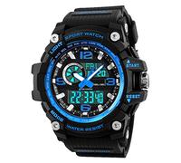 Relojes Deportivos para Hombre, Resistente al Agua Digital Militares Relojes con Cuenta atrás/Temporizador para los Hombres niños Grandes,LED de analógico Relojes de Pulsera para Hombre - Azul BHGWR