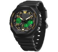 Relojes deportivos para hombres y mujeres, relojes para hombre, analógico, digital, resistente al agua, 5 ATM, con alarma de cuenta regresiva de 12/24 horas, cronómetro de hora mundial, Oro, Casual