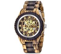 Relojes mecánicos de madera para hombre Esqueleto automático Bobinado automático ligero para hombre reloj de pulsera, Marrón,