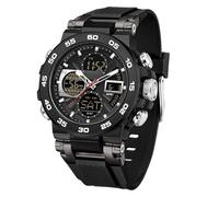 Relojes militares para hombre, reloj digital de cara grande, impermeable, táctico, deportivo, con tres zonas horarias, LED, luminoso, alarma, cronómetro, TPU/negro