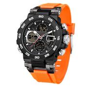 Relojes militares para hombre, reloj digital de cara grande, impermeable, táctico, deportivo, con tres zonas horarias, LED, luminoso, alarma, cronómetro, TPU/negro naranja