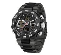 Relojes militares para hombre, reloj digital de cara grande, impermeable, táctico, deportivo, con tres zonas horarias, LED, luminoso, alarma, cronómetro, Tira de acero/negro