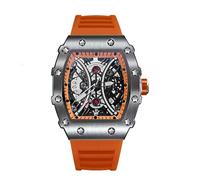 Relojes moda Reloj mecánico cuadrado hueco impermeable for hombre, reloj de pulsera con correa de caucho, luminoso, resistente al agua, for uso formal e informal. reloj de pulsera(Silver,Noir)