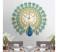 Relojes modernos de pared para sala de estar, 60 cm, grande, con forma de pavo real, silencioso, creativo, elegante Art Deco, para salón, puerta de entrada, pasillo, oficina