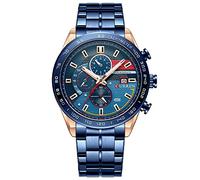 Relojes para hombre con cronógrafo, correa de acero azul, reloj de cuarzo analógico, de negocios, casual, para hombre, azul, L