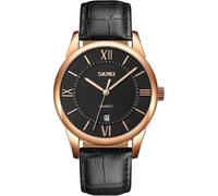 Relojes para hombre, de cuero marrón, clásico, analógico, de cuarzo, para negocios, moda informal, semana,