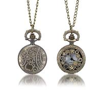 Relojes para hombre Reloj de bolsillo de cuarzo de bronce con caja tallada de engranajes huecos con cadena Decorar regalo para reloj de bolsillo padre
