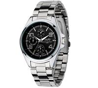 Relojes para Hombre, Relojes para Hombre, Cronógrafo, Acero Inoxidable, Resistente Al Agua, Fecha, Reloj Analógico de Cuarzo, Resistente Al Agua Y a la Moda, Estilo Empresarial, Correa(Disco negro)