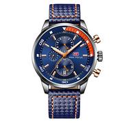 Relojes para Hombres, Mini Focus Analógico de Cuarzo Reloj Impermeable Deportivo cronógrafo Correa de Cuero Fecha para Regalo (Azul)
