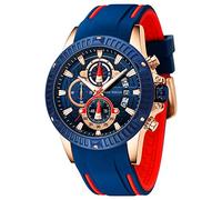 Relojes para Hombres, Mini Focus Analógico de Cuarzo Reloj Impermeable Deportivo cronógrafo Correa de Cuero Fecha para Regalo (Azul 3)