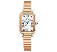Relojes para mujer con caja rectangular vintage, esfera romana blanca, correa de acero inoxidable, reloj de pulsera cuadrado simple de cuarzo para mujer, Cinturón de bambú/blanco rosa, Clásico