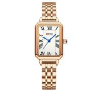Relojes para mujer con caja rectangular vintage, esfera romana blanca, correa de acero inoxidable, reloj de pulsera cuadrado simple de cuarzo para mujer, Cinturón de acero/blanco plateado, Clásico