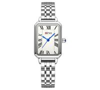 Relojes para mujer con caja rectangular vintage, esfera romana blanca, correa de acero inoxidable, reloj de pulsera cuadrado simple de cuarzo para mujer, Cinturón de acero/plateado, Clásico