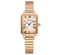 Relojes para mujer con caja rectangular vintage, esfera romana blanca, correa de acero inoxidable, reloj de pulsera cuadrado simple de cuarzo para mujer, Cinturón de bambú/rosa, Clásico
