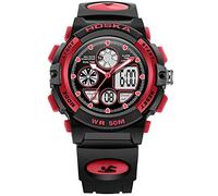 Relojes para niños Niños Niños Chicas Deportes Casual Digital Analógico Impermeable LED Luz Azul Negro Rojo Relojes de Pulsera Teenage Junior Goma Silicona Múltiples Funciones Reloj (Color : Rojo)