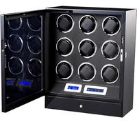 Relojes y Joyas Ventiladora de Relojes para 9 Reloj automático Pantalla táctil LCD Almohadas de Almacenamiento de Relojes Ajustables Caja de Almacenamiento de Madera Quie