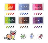 Relota 6 Piezas Almohadilla de Tinta, 24 Colores Lavable No Tóxicas Tampon Tinta, Sello de Huellas Dactilares Degradadas, Ink Pad para Sellos, Manualidades, Niños de Dibujo, DIY Stamp, Pintura de Dedo
