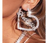 RELOVET Pendientes de aro con texto en forma de corazón, regalo para el día de San Valentín, cristal de zinc, diamantes de imitación, fiesta o uso diario para mujer (dorado)