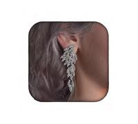 Relovet Pendientes de diamantes de imitación de cristal, diseño de ala de hoja, plata para boda, novia, joyería de noche para mujer, diamantes de imitación de latón