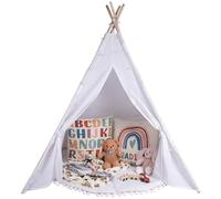Relsy Tienda de campaña tipi blanca marfil para niños | Tienda de campaña Tipi Play/Pop Up blanca para niñas y niños, 140 x 120 cm, lona de algodón, con luces de estrella de 3 metros y accesorios de
