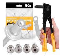 Remachadora 4 Cabezas 2,4-4,8 mm Máquina Pistola Juego Remaches 50x Ciegos 4x6 mm Aluminio Pop Práctica Resistente Herramienta Profesional Uso Taller Hogar