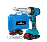 Remachadora a batería 24 V Brushless - Remachadora automática para remaches ciegos 3-5 mm, fuerza de tracción 10000N, par 140 Nm, 2 baterías incluidas