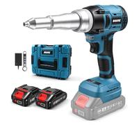 Remachadora de batería compatible con batería Ma 18 V, 20,000 N, pistola de remaches eléctricos sin escobillas con 2 baterías, para remaches ciegos de 2,4-4,8 mm