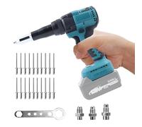 Remachadora de batería compatible con Makita de 18 V, pistola de tuercas de remache eléctrica 2 en 1 con luz LED, 20 KN sin escobillas, 20 remaches, adaptadores de 3.2/4.0/4.8 mm para reparación (sin