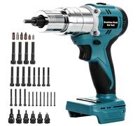 Remachadora eléctrica compatible con batería Makita de 18 V, motor sin escobillas, fuerza de tracción de 100 Nm, 600-2000 rpm, para tuercas M3-M10, 6 cabezales de remache y 30 barras de tracción