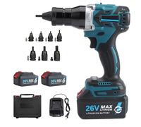 Remachadora Eléctrica de Tuercas con Batería 26V - Kit Profesional Inalámbrico para Tuercas Remachables M3 a M12, Incluye Cargador y Maletín de Transporte (5.2Ah, 2 Batería)