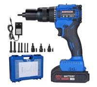 Remachadora eléctrica HUIOP Remachadora inalámbrica de 20 V con batería de 2,0 Ah, kit de tuercas remachadoras eléctricas 2 en 1 con modo de memoria y motor sin escobillas, máquina herramienta automát