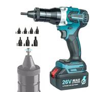 Remachadora eléctrica inalámbrica, herramienta de remachado automático resistente, pistola profesional de tuerca de tornillo con cabezales M3-M12 para tareas de fijación eficientes