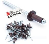 Remaches aluminio 4,8x10 mm color Marrón chocolate para metal y plástico, remache de núcleo para fijaciones en obras, remaches de golpe, flor ancho para carpintería, bolsa 100 unidades Lun Fix