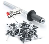 Remaches aluminio 4,8x10 mm RAL7016 para metal y plástico, remache de núcleo para fijaciones en obras, remaches de golpe resistentes, flor ancho para carpintería, bolsa 100 unidades Lun Fix