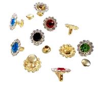 Remaches de cristal metálico, Remaches de diamantes imitación con forma flor, tachuelas cristal for artesanía en cuero, multicolor, 100 juegos