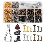 Remaches para Cuero, 180 Sets Remache de Doble Tapa, 3 Tamaños Remaches Ropa con 3 Piezas Herramientas de Fijación Remaches Cuero para Artesanía de Cuero Reparación de Decoración, 4 Colores