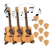 Remarkdo Wooden Acoustic Guitar Pick Box, Wooden Guitar Pick Box with Stand, Mini Cute Edition Wooden Guitar Plectrum Case, Special Guitarist Gifts for Electric Bass Guitar Ukulele Lover (3 set)