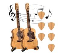 Remarkdo Wooden Acoustic Guitar Pick Box, Wooden Guitar Pick Box with Stand, Mini Cute Edition Wooden Guitar Plectrum Case, Special Guitarist Gifts for Electric Bass Guitar Ukulele Lover (2 set)