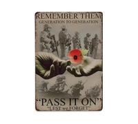 Remember Them Generation To Generation Pass It On Lest We Forget Placa de aluminio Retro, Decoración de pared Vintage para casa, bar, garaje y granja 30 x 20 cm