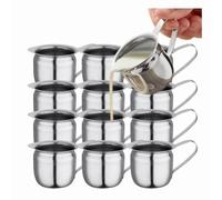 Remingtape 12 unidades de acero inoxidable para café, mini jarras de leche, espresso de 85 ml, jarra de nata de metal, jarra de leche, jarra pequeña para verter crema