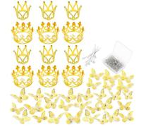 Remingtape 148 Piezas Accesorios para Ramo de Flores Nupciales - 36 Mariposas Doradas 12 Coronas Ramilletes de Ramo 100 Alfileres de Diamantes