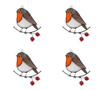 Remingtape 4X PáJaros Multicolores Colgantes en Alambre Atrapasol de AcríLico TeñIdo Alto Panel de Ventana DecoracióN de la HabitacióN del Hogar - Petirrojo Sentado